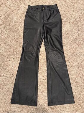 Boston Proper Black Faux Leather Flare Pants